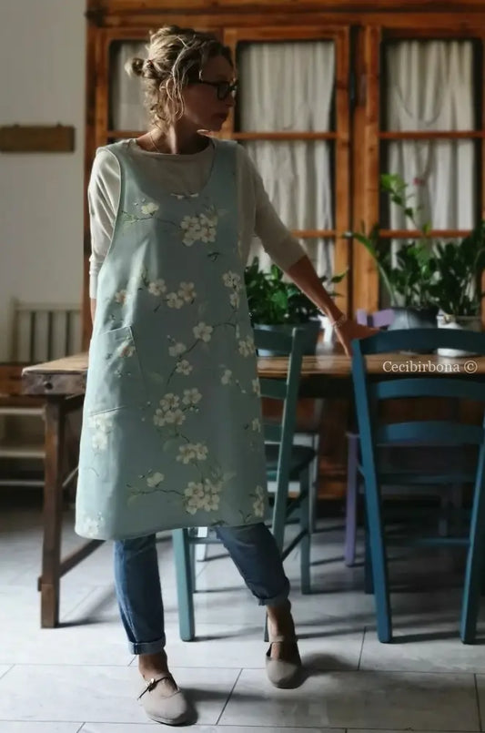 Grembiule in stile giapponese con fiori di ciliegio (Ref. 323) grembiule donna tessuti moderni