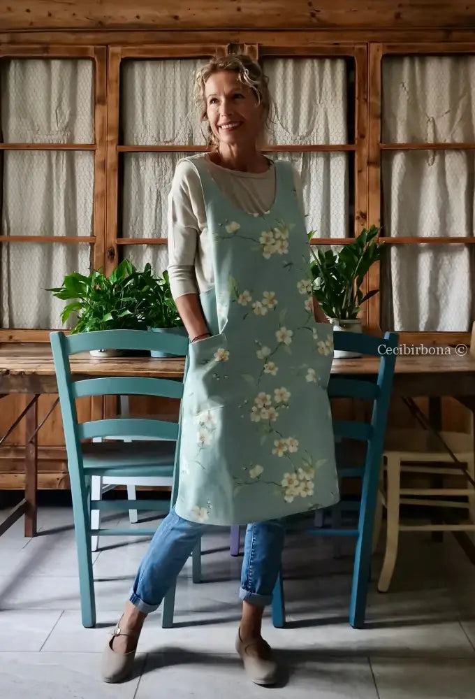 Grembiule in stile giapponese con fiori di ciliegio (Ref. 323) grembiule donna tessuti moderni