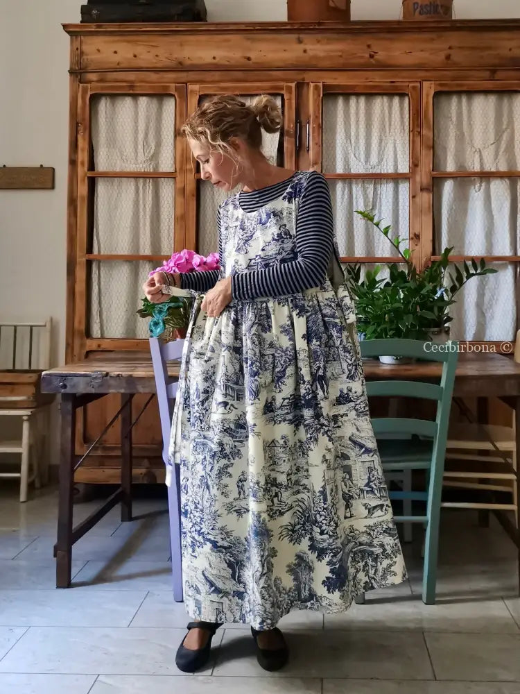 Grembiule in toile de Jouy blue e bianco (Ref. 335) grembiule donna tessuti moderni