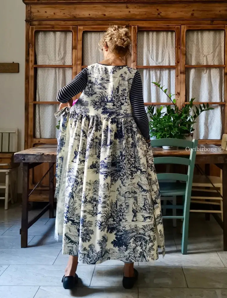 Grembiule in toile de Jouy blue e bianco (Ref. 335) grembiule donna tessuti moderni