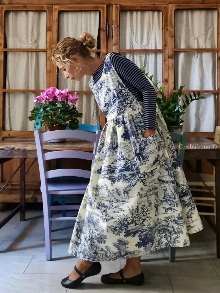 Grembiule in toile de Jouy blue e bianco (Ref. 335) grembiule donna tessuti moderni