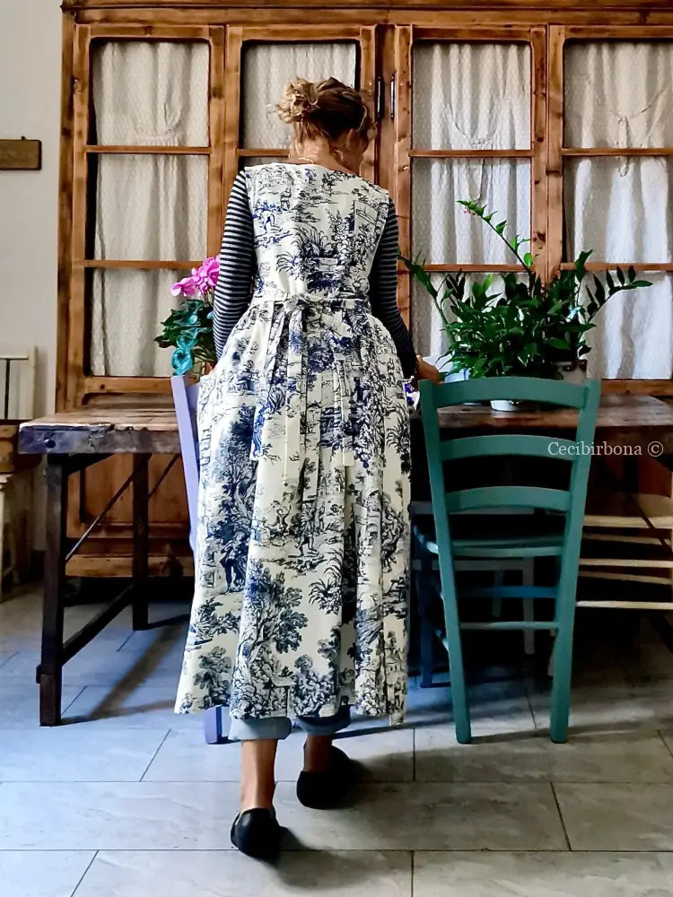 Grembiule in toile de Jouy blue e bianco (Ref. 335) grembiule donna tessuti moderni