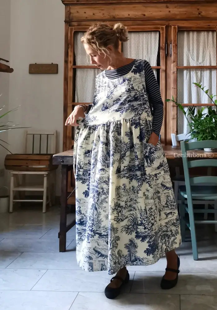 Grembiule in toile de Jouy blue e bianco (Ref. 335) grembiule donna tessuti moderni