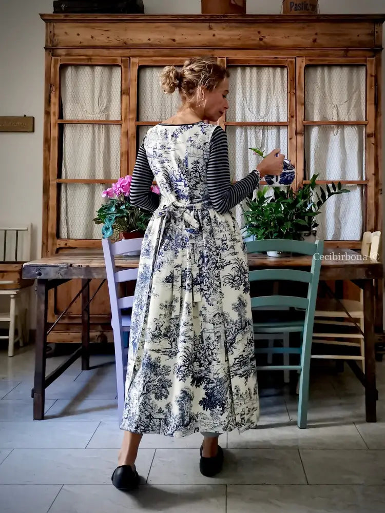 Grembiule in toile de Jouy blue e bianco (Ref. 335) grembiule donna tessuti moderni