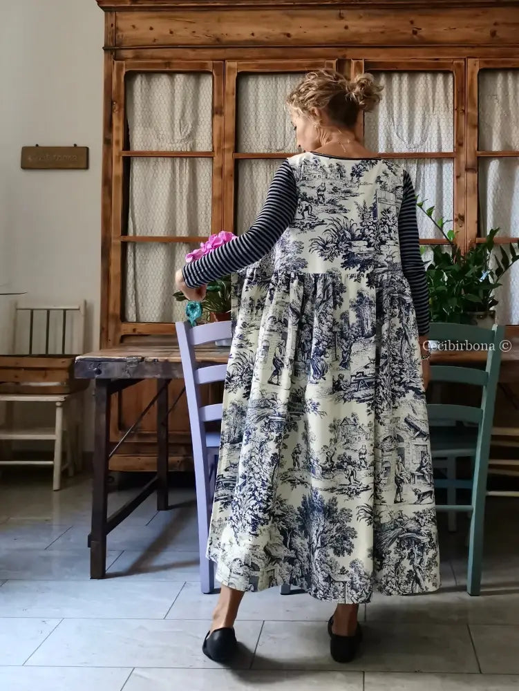 Grembiule in toile de Jouy blue e bianco (Ref. 335) grembiule donna tessuti moderni