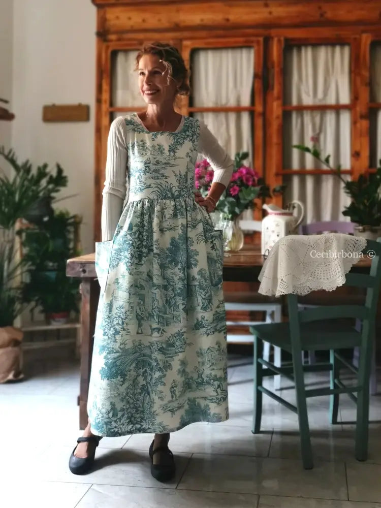 Grembiule in toile de Jouy carta da zucchero (Ref. 332) grembiule donna tessuti moderni