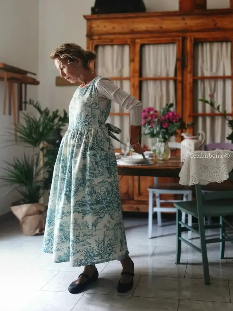 Grembiule in toile de Jouy carta da zucchero (Ref. 332) grembiule donna tessuti moderni