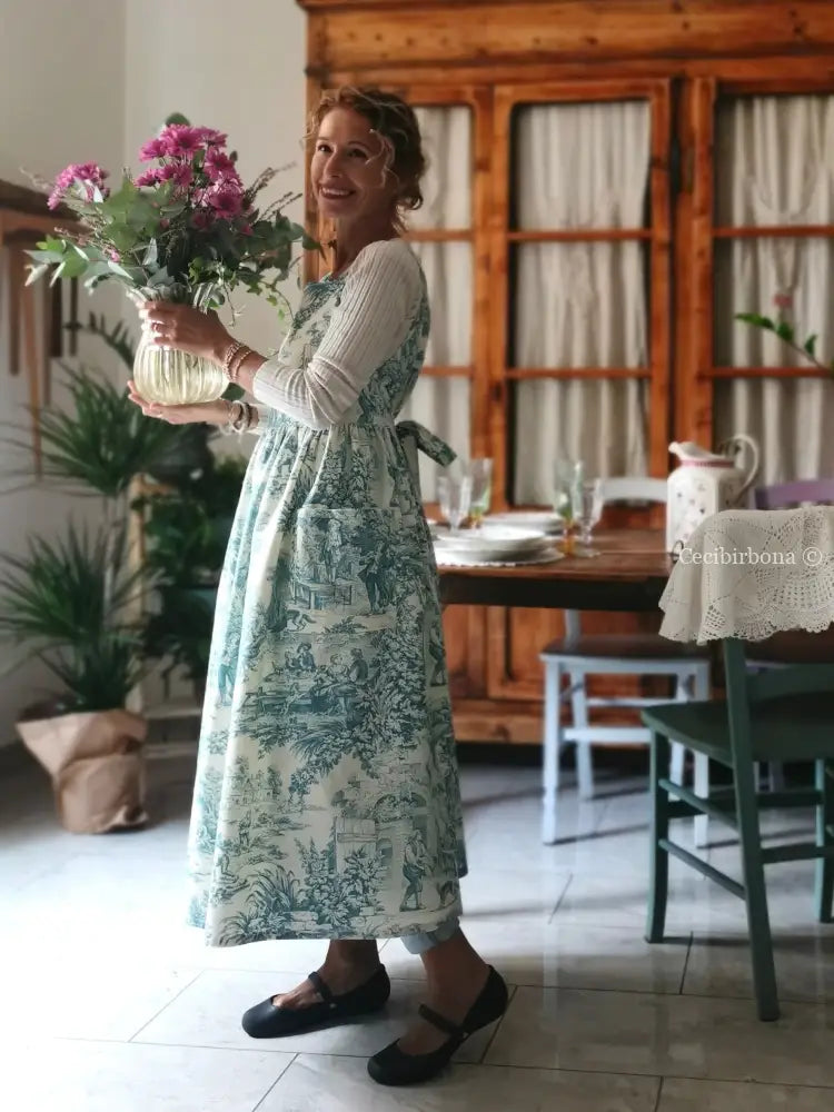 Grembiule in toile de Jouy carta da zucchero (Ref. 332) grembiule donna tessuti moderni