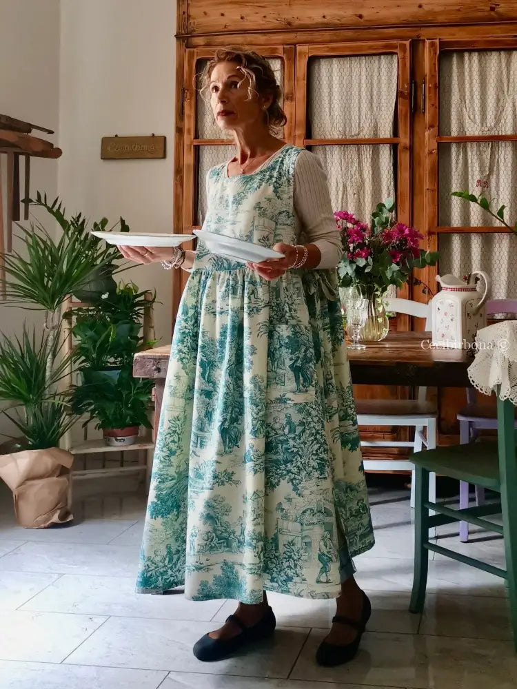 Grembiule in toile de Jouy carta da zucchero (Ref. 332) grembiule donna tessuti moderni