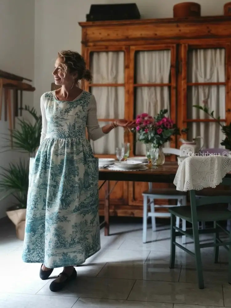 Grembiule in toile de Jouy carta da zucchero (Ref. 332) grembiule donna tessuti moderni