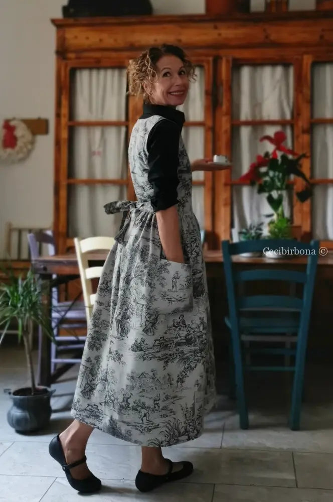 Grembiule in toile de Jouy grigio (Ref. 469) grembiule donna tessuti moderni