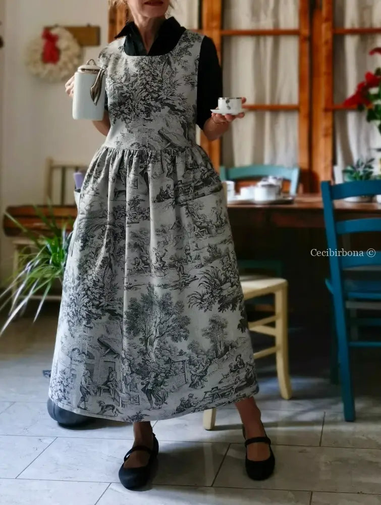 Grembiule in toile de Jouy grigio (Ref. 469) grembiule donna tessuti moderni