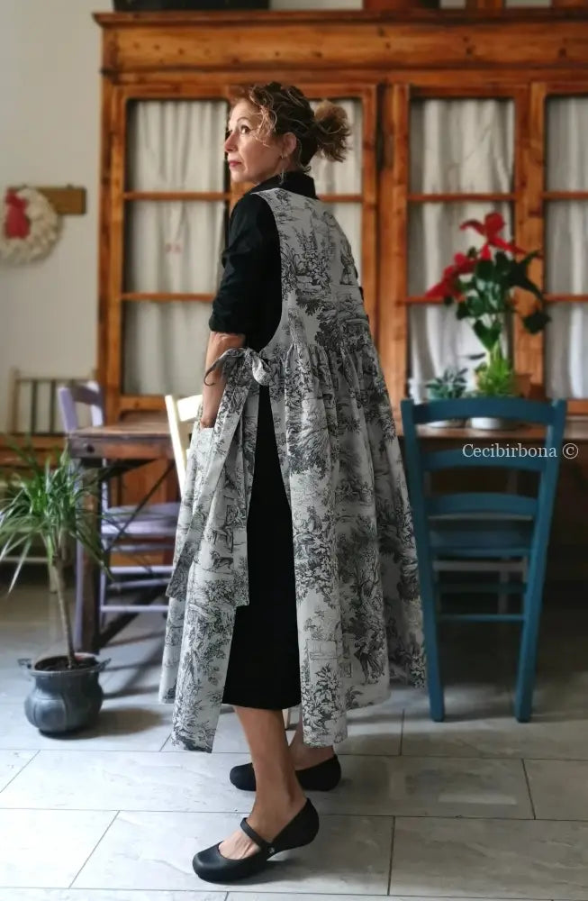 Grembiule in toile de Jouy grigio (Ref. 469) grembiule donna tessuti moderni
