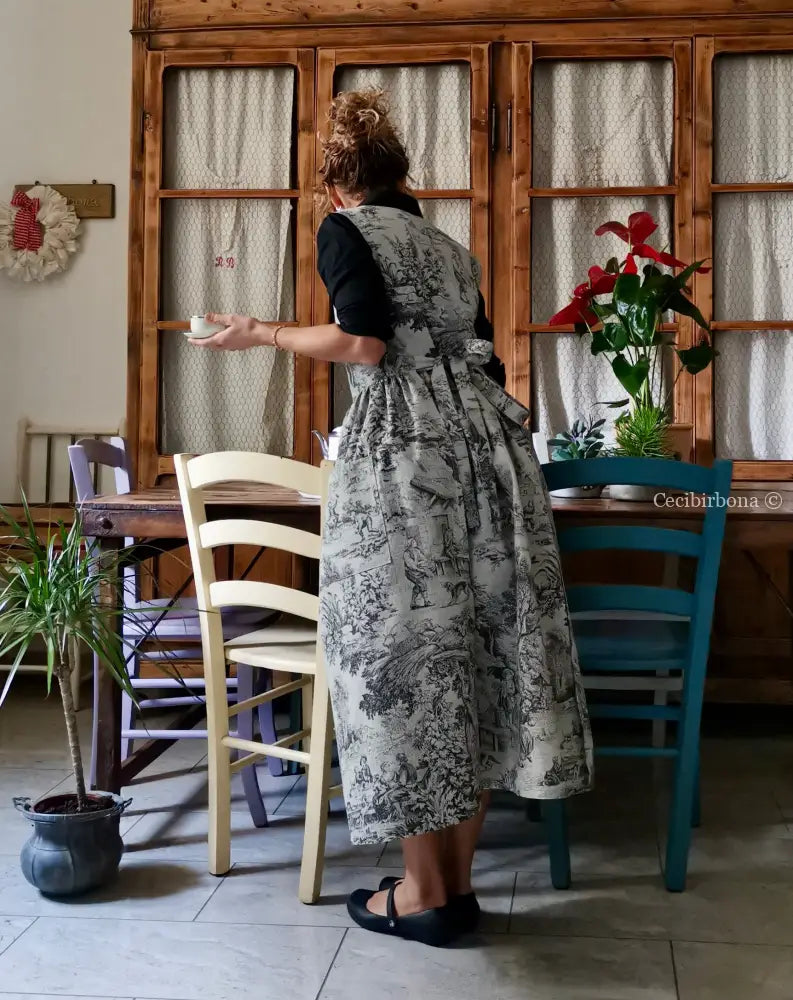 Grembiule in toile de Jouy grigio (Ref. 469) grembiule donna tessuti moderni