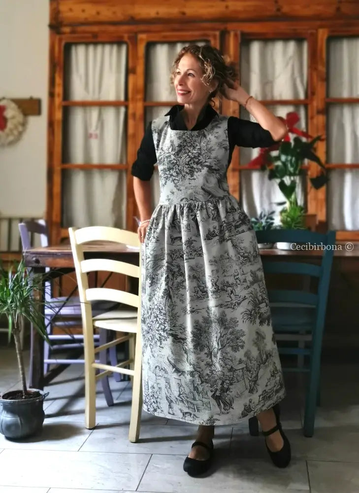 Grembiule in toile de Jouy grigio (Ref. 469) grembiule donna tessuti moderni
