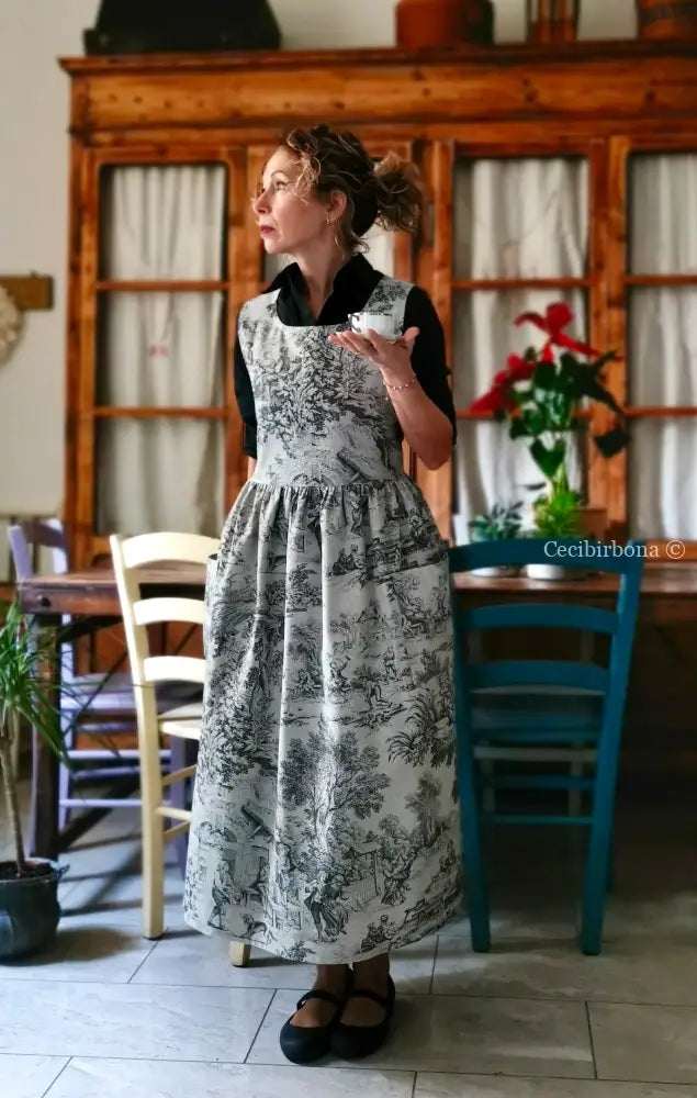 Grembiule in toile de Jouy grigio (Ref. 469) grembiule donna tessuti moderni