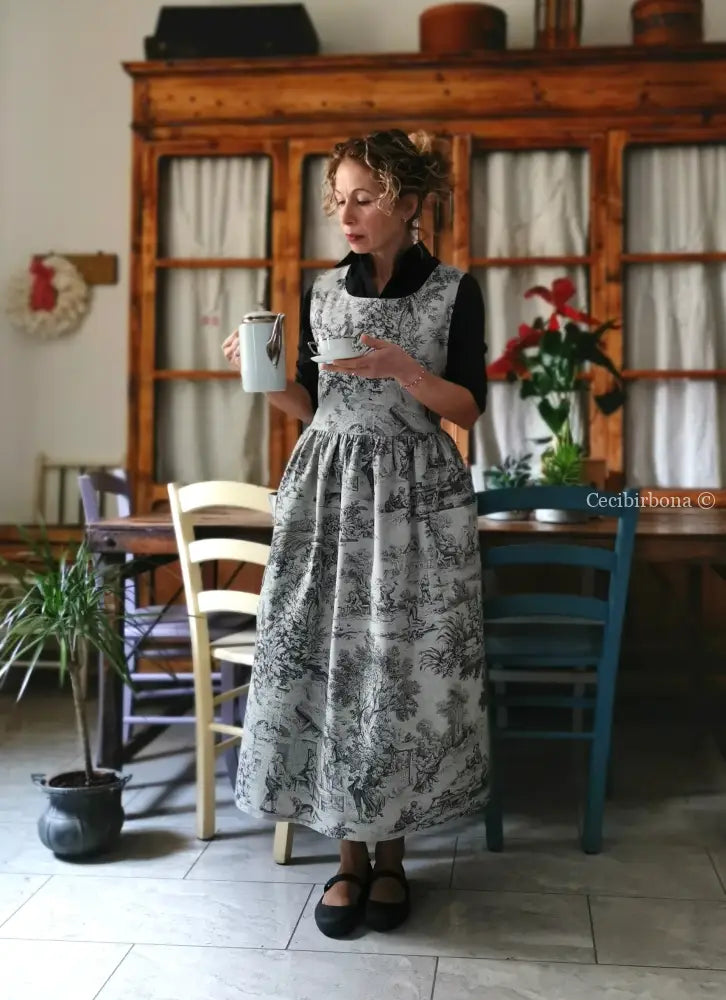 Grembiule in toile de Jouy grigio (Ref. 469) grembiule donna tessuti moderni