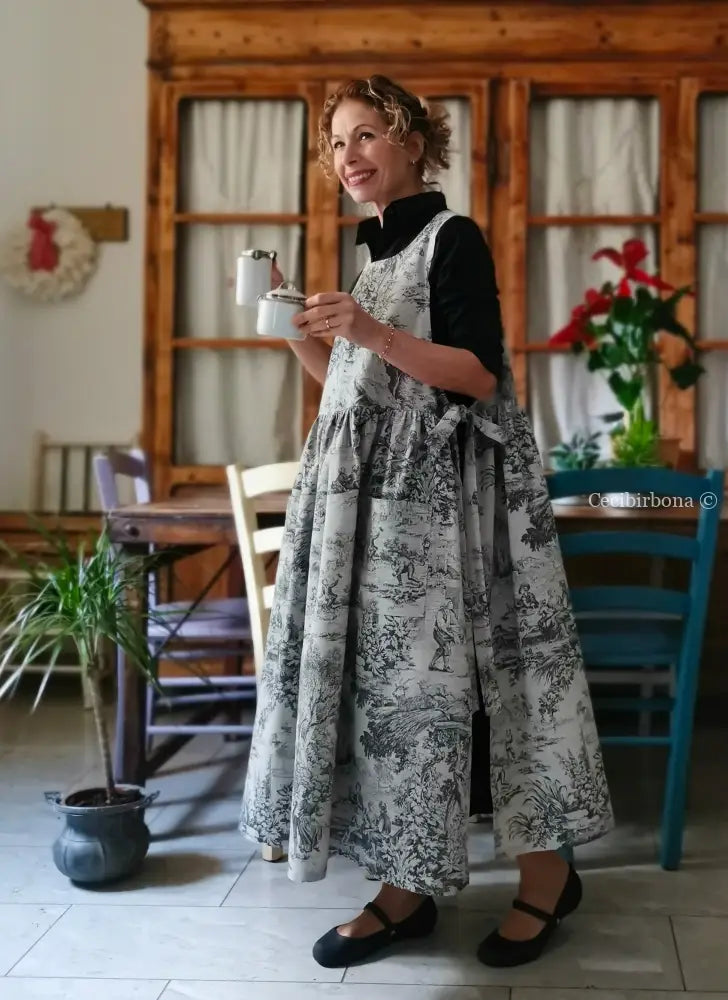 Grembiule in toile de Jouy grigio (Ref. 469) grembiule donna tessuti moderni