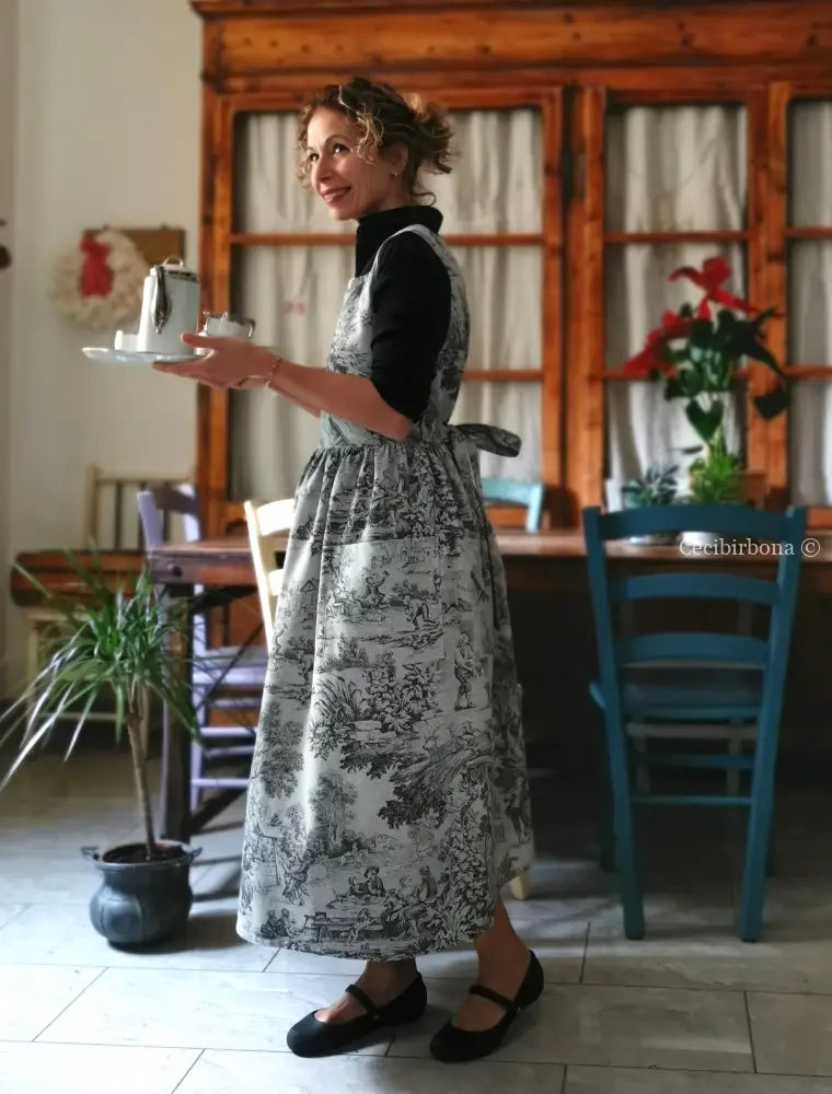Grembiule in toile de Jouy grigio (Ref. 469) grembiule donna tessuti moderni