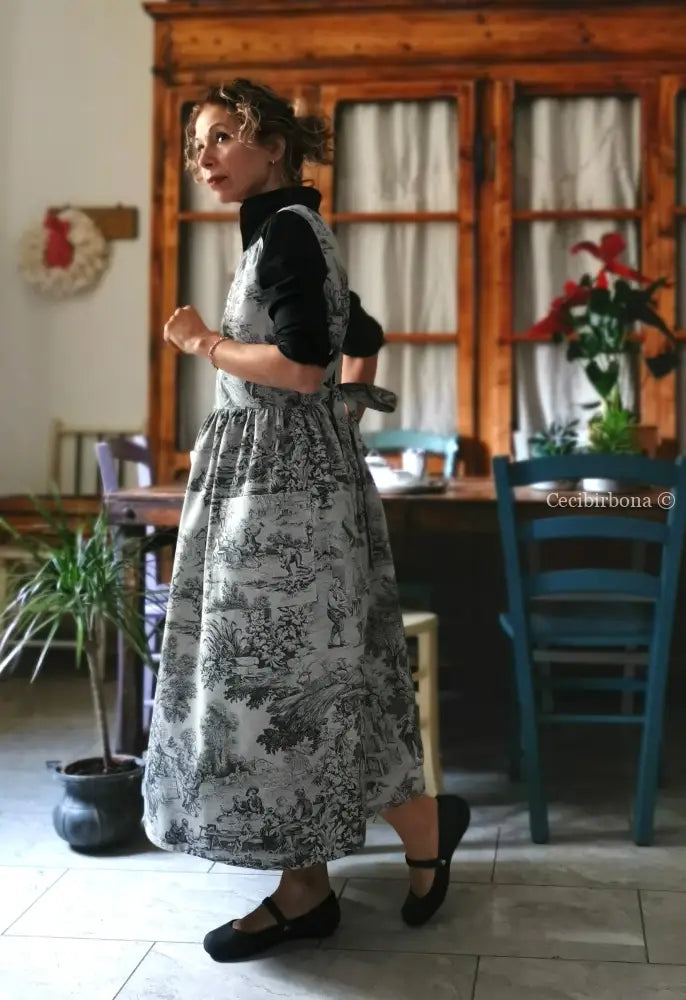 Grembiule in toile de Jouy grigio (Ref. 469) grembiule donna tessuti moderni