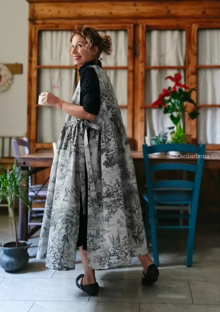 Grembiule in toile de Jouy grigio (Ref. 469) grembiule donna tessuti moderni