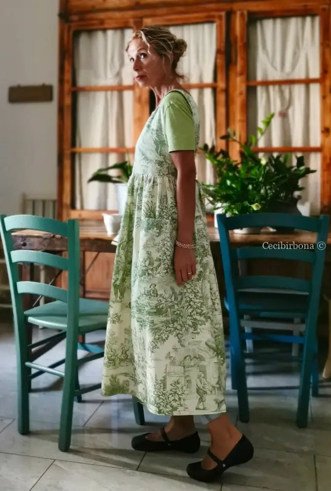 Grembiule in toile de Jouy verde (Ref. 358) grembiule donna tessuti moderni