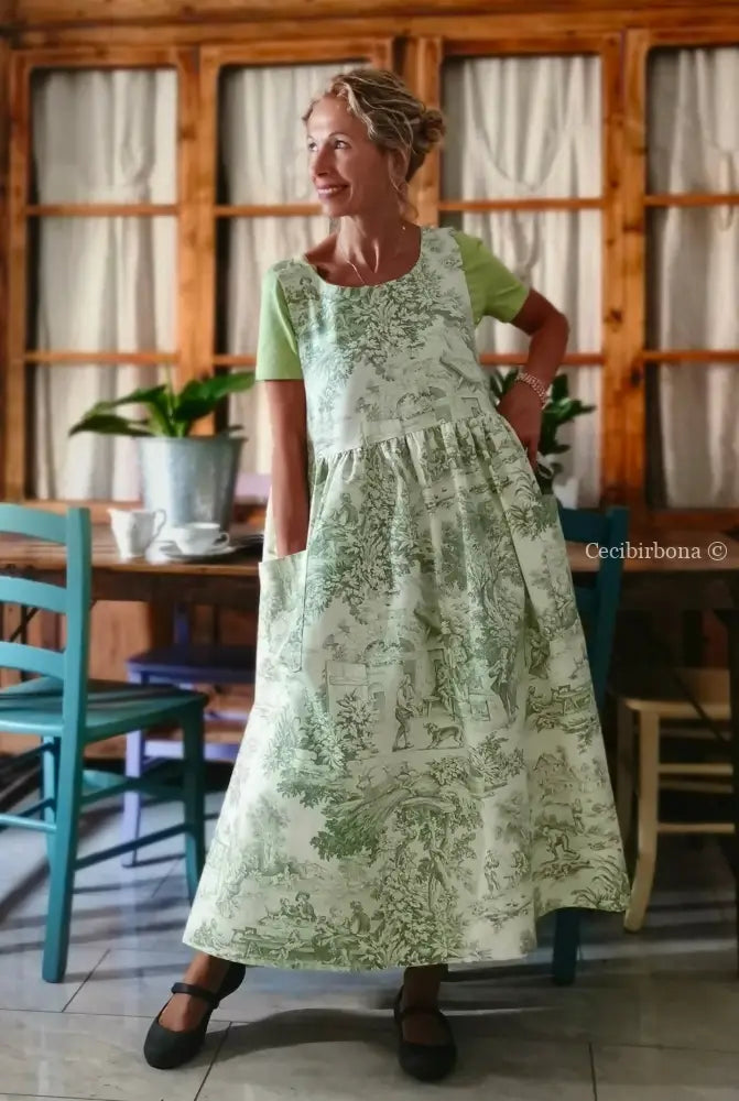 Grembiule in toile de Jouy verde (Ref. 358) grembiule donna tessuti moderni