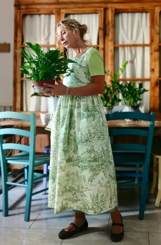Grembiule in toile de Jouy verde (Ref. 358) grembiule donna tessuti moderni