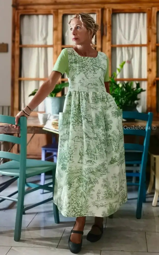 Grembiule in toile de Jouy verde (Ref. 358) grembiule donna tessuti moderni
