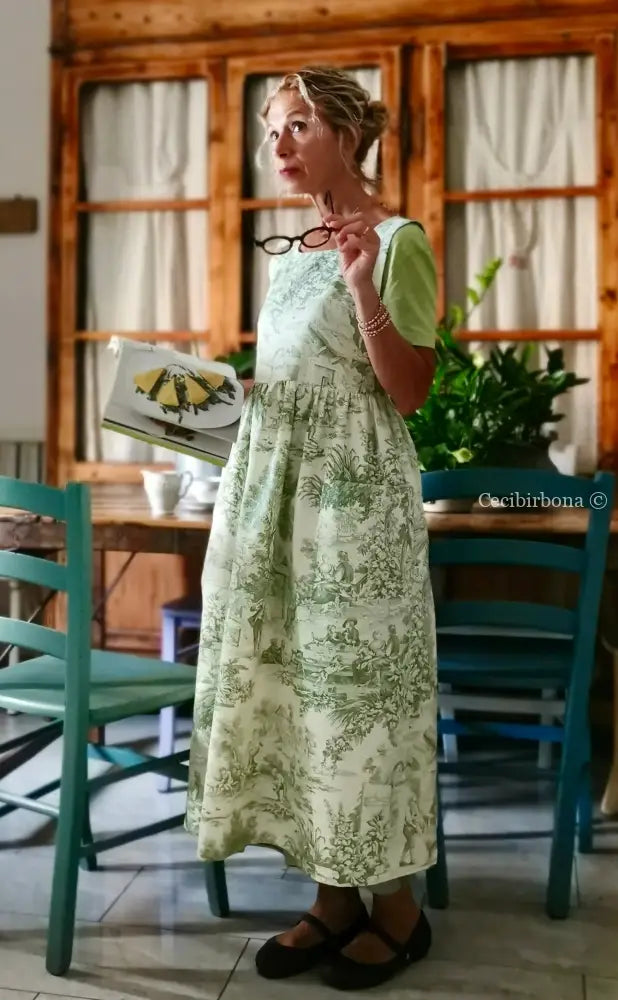 Grembiule in toile de Jouy verde (Ref. 358) grembiule donna tessuti moderni