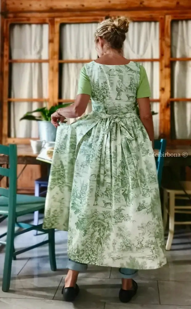Grembiule in toile de Jouy verde (Ref. 358) grembiule donna tessuti moderni