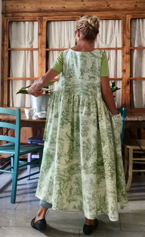 Grembiule in toile de Jouy verde (Ref. 358) grembiule donna tessuti moderni