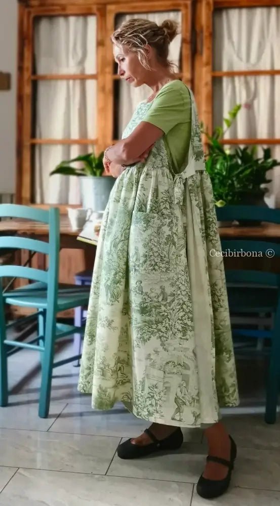 Grembiule in toile de Jouy verde (Ref. 358) grembiule donna tessuti moderni