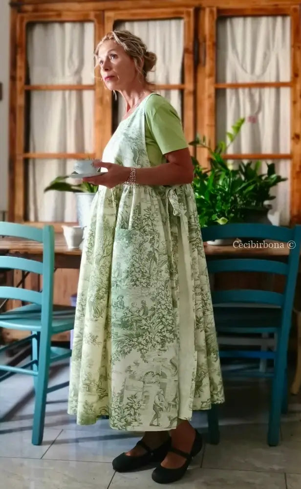 Grembiule in toile de Jouy verde (Ref. 358) grembiule donna tessuti moderni