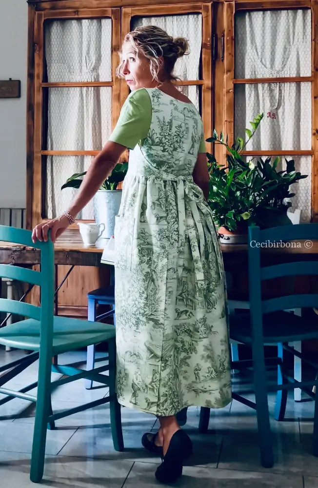 Grembiule in toile de Jouy verde (Ref. 358) grembiule donna tessuti moderni