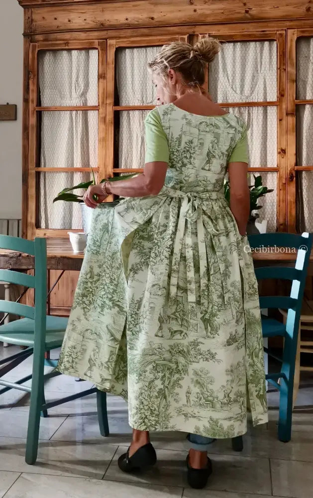 Grembiule in toile de Jouy verde (Ref. 358) grembiule donna tessuti moderni