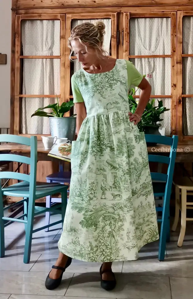 Grembiule in toile de Jouy verde (Ref. 358) grembiule donna tessuti moderni