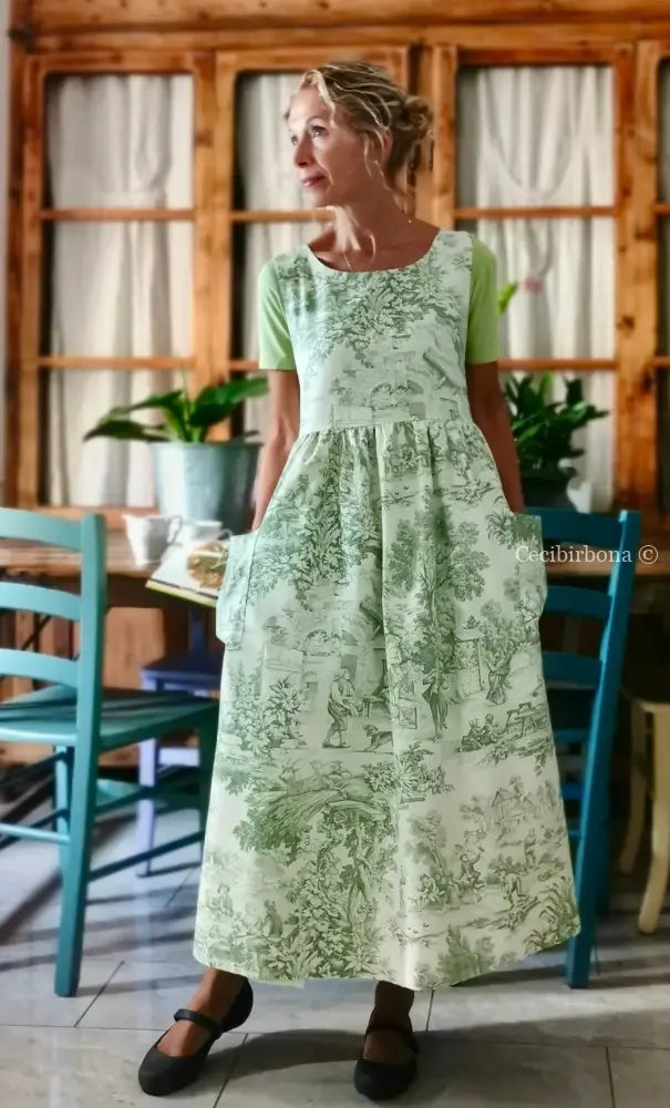 Grembiule in toile de Jouy verde (Ref. 358) grembiule donna tessuti moderni