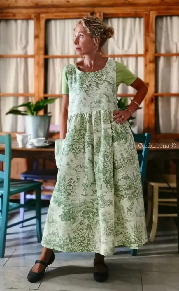 Grembiule in toile de Jouy verde (Ref. 358) grembiule donna tessuti moderni