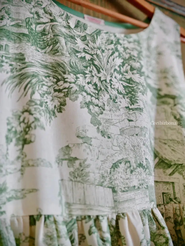 Grembiule in toile de Jouy verde (Ref. 358) grembiule donna tessuti moderni