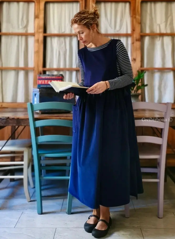 Grembiule in velluto a coste bluette (Ref. 52) grembiule donna tessuti moderni