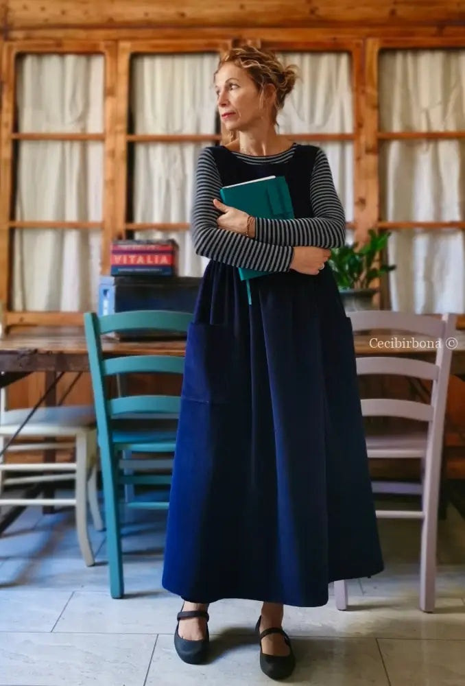 Grembiule in velluto a coste bluette (Ref. 52) grembiule donna tessuti moderni