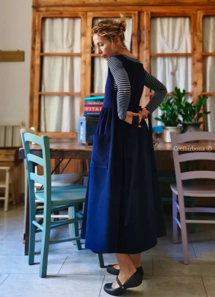 Grembiule in velluto a coste bluette (Ref. 52) grembiule donna tessuti moderni