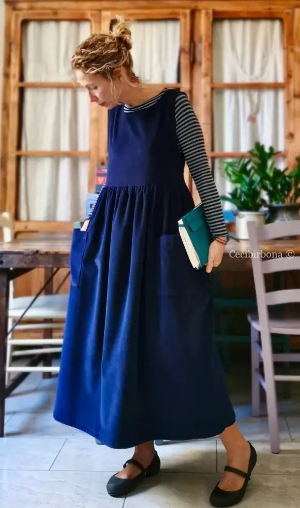 Grembiule in velluto a coste bluette (Ref. 52) grembiule donna tessuti moderni