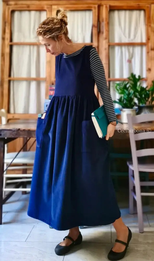 Grembiule in velluto a coste bluette (Ref. 52) grembiule donna tessuti moderni