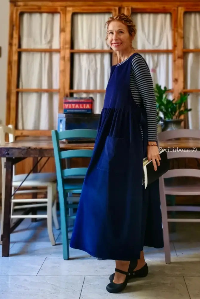 Grembiule in velluto a coste bluette (Ref. 52) grembiule donna tessuti moderni