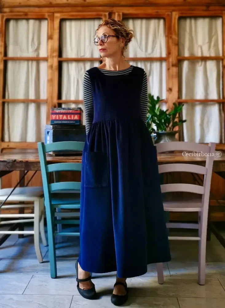 Grembiule in velluto a coste bluette (Ref. 52) grembiule donna tessuti moderni