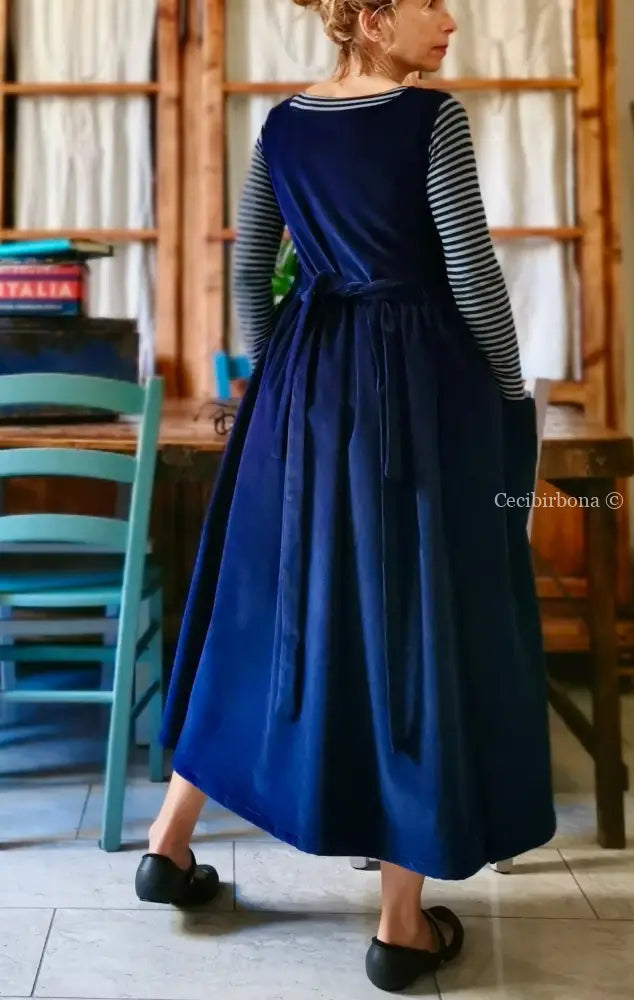 Grembiule in velluto a coste bluette (Ref. 52) grembiule donna tessuti moderni