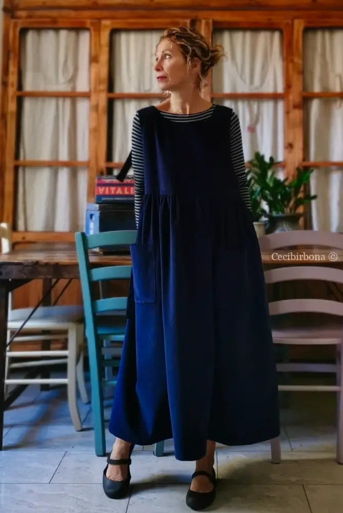 Grembiule in velluto a coste bluette (Ref. 52) grembiule donna tessuti moderni