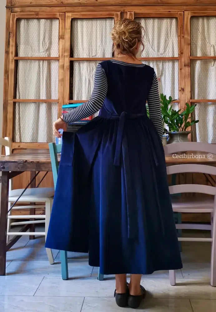 Grembiule in velluto a coste bluette (Ref. 52) grembiule donna tessuti moderni
